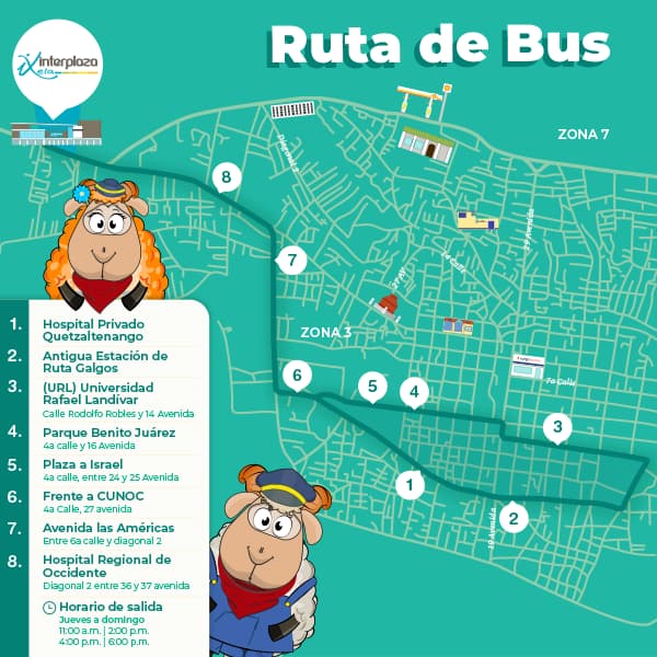 Mapa de la ruta y horarios del Chivo Bus Cautivante